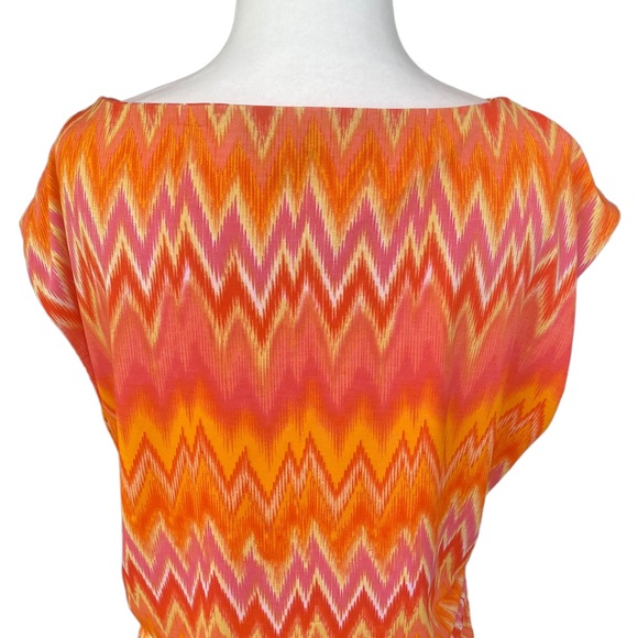 Vince Camuto Yellow/Orange/Red Sunburst Pattern Blouse with Side Ruching XL - Picture 7 of 12
